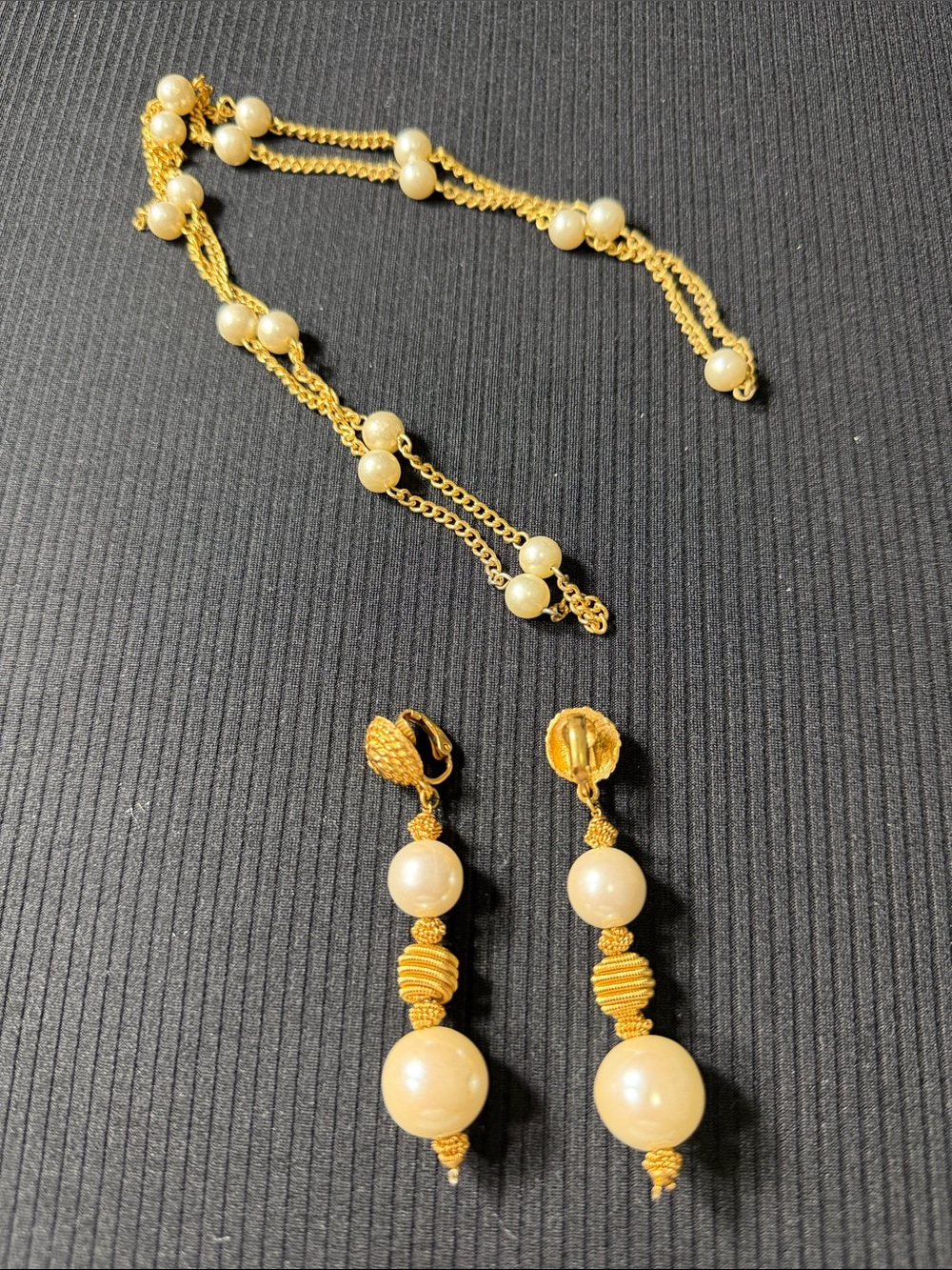 Gold-Tone Pearl Drop Necklace and Earrings Set